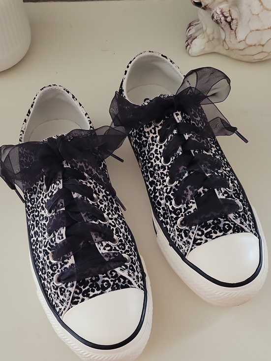 Converse Shoes - Velvet Flocked Converse Leopard-Print Canvas Sneakers with Black Ribbon Laces